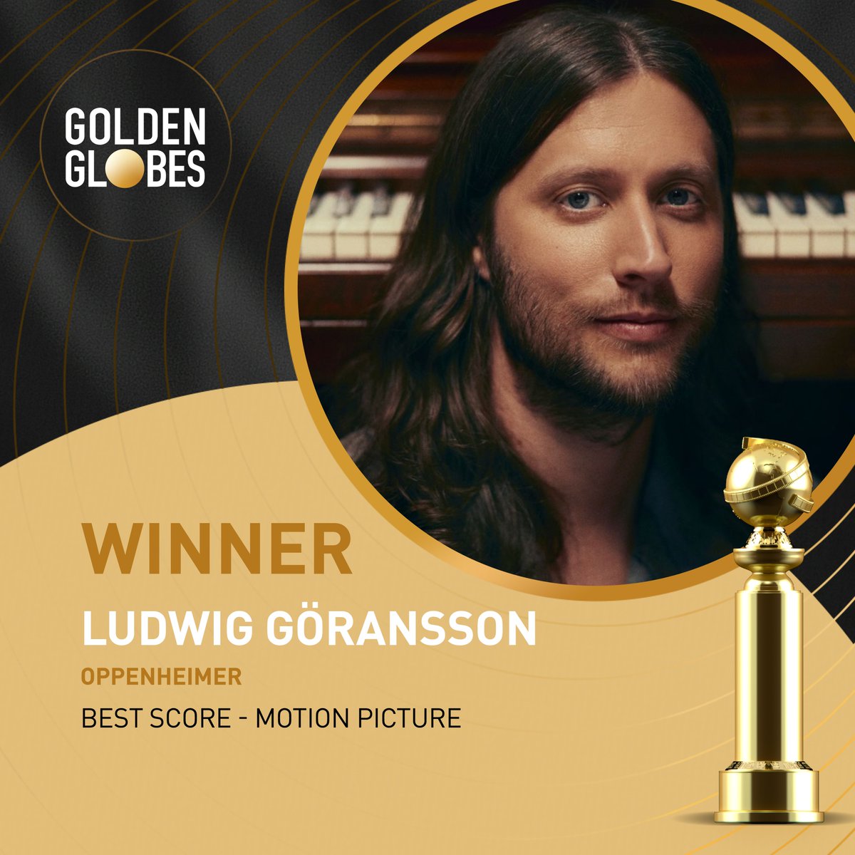 goldenglobes's tweet photo. 🎵 ✨ Best Score - Motion Picture goes to Ludwig Göransson for Oppenheimer! #GoldenGlobes https://t.co/nEcTMNuxgL