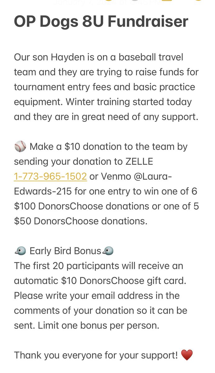 Laura15Edwards's tweet photo. Please consider making a donation to help support our son’s baseball team and support some wonderful @DonorsChoose projects at the same time! #WinWin 🏆 ⚾️ https://t.co/AWJmRBIfdF