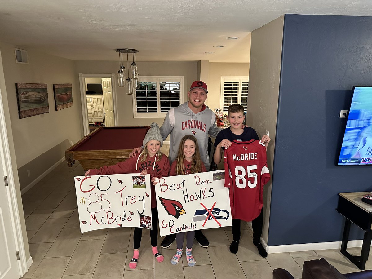 So proud of <a href="/mcbtrey/">Trey McBride</a> !! And so grateful for the game jersey gift ❤️ Amazing to watch him play in person today. Already in the top tier of tight ends in the NFL. Over 80 receptions on the season &amp; blocked for a 1000 yard rusher…