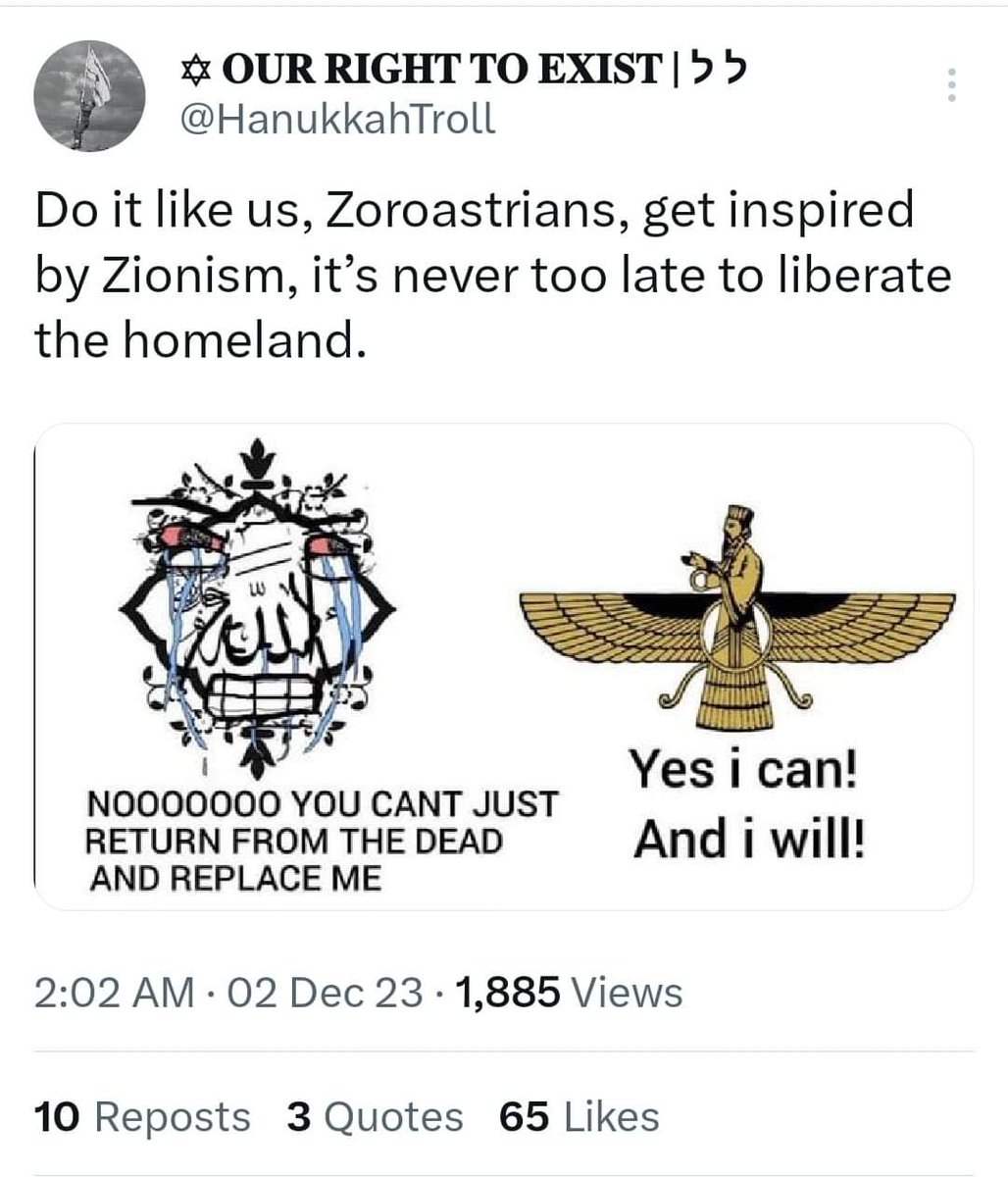 JustinHaubrich's tweet photo. It's never too late to make Iran Zoroastrian Again! 🔥 

Unite under the banner of the Wise Lord Ahura Mazda, and we can cleanse our holy land of the evil ahriman cult of Islam that is killing us.

We need a holy war against Islam itself. A true Zoroastrian crusade! We can save the world from terrorism.

#IranIsMyTemple