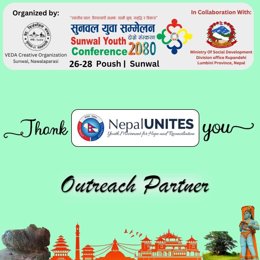 unites_nepal's tweet photo. We are happy to be a part of the Sunwal Youth Conference.
Together we can do so much.
#GlobalUnites #NepalUnites #youth #inspire #connect #equip #syc2080 #iyd2024 #sunwalyouthconference #veda2074 #Sunwal #youthempowerment #YFLG #SDGs https://t.co/kRM55mjRcX