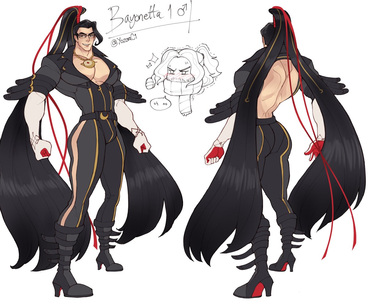 Non-nsfw related but I finally managed to do a ref sheet for my male Bayonetta design! #fanart #Bayonetta