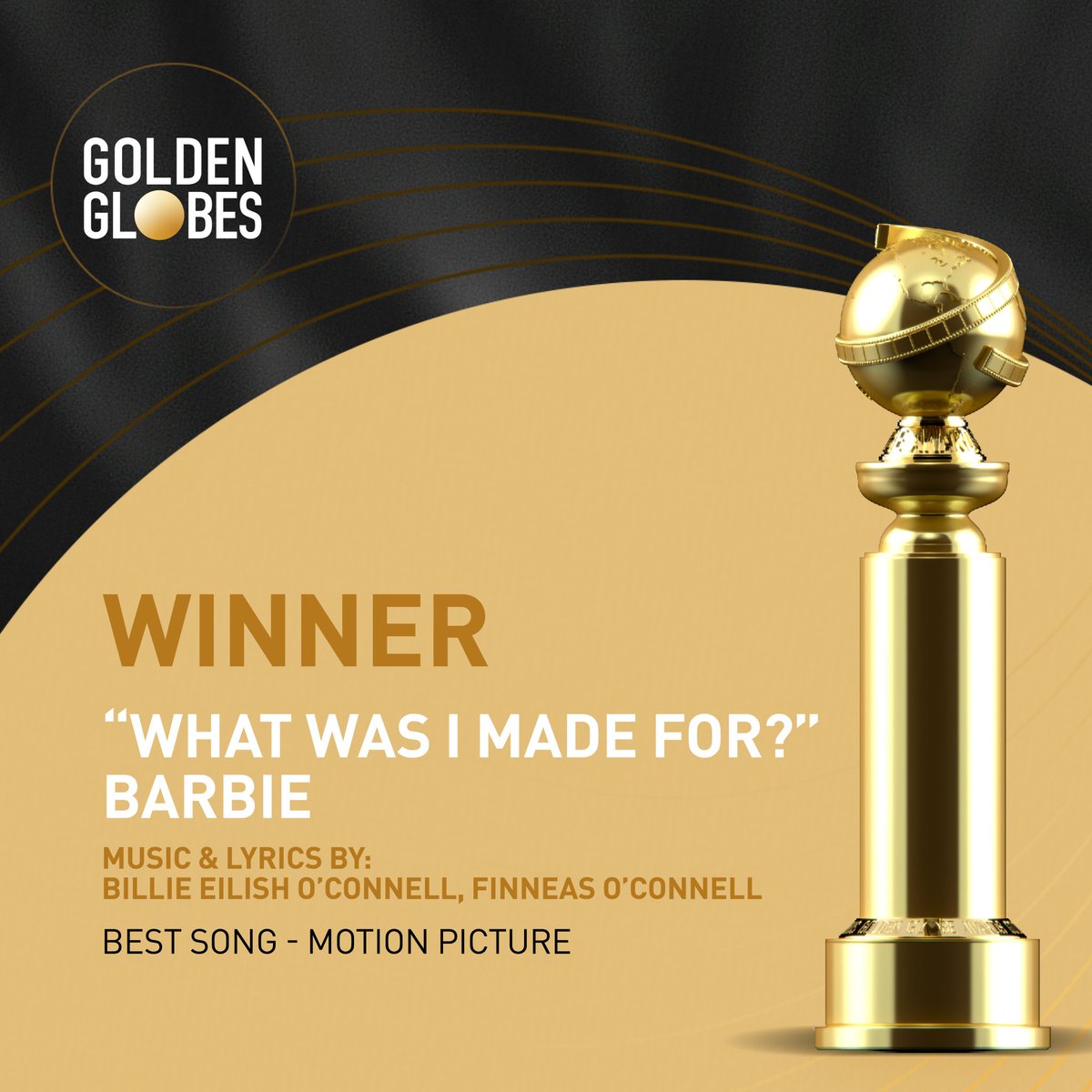 Mejor canción #WhatWasIMadeFor? por #BillieEilish #OConnell y #FinneasOConnell en #Barbie!

 #GoldenGlobes #GoldenGlobes2024