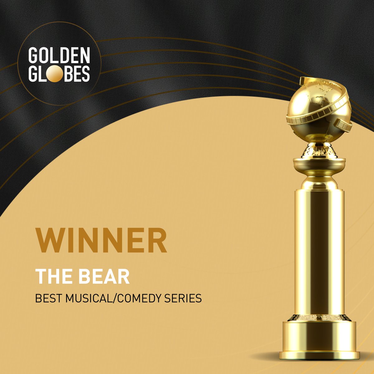 goldenglobes's tweet photo. Anddddd 🥁... Best Musical/Comedy Series goes to...The Bear! Congrats! #GoldenGlobes https://t.co/FShwIE5bop