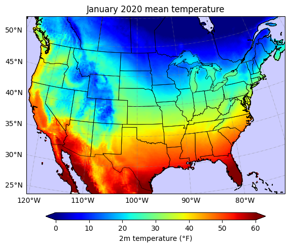 hydroclimali's tweet photo. I've also shared the code to generate high quality plots using Cartopy:
+ Visualize in a desired geographic projection
+ Add features like state boundaries
+ Customize the colorbar
📎 Link to notebook on Github: https://t.co/w9PBhTD1Dv https://t.co/C6gXwWtpPm