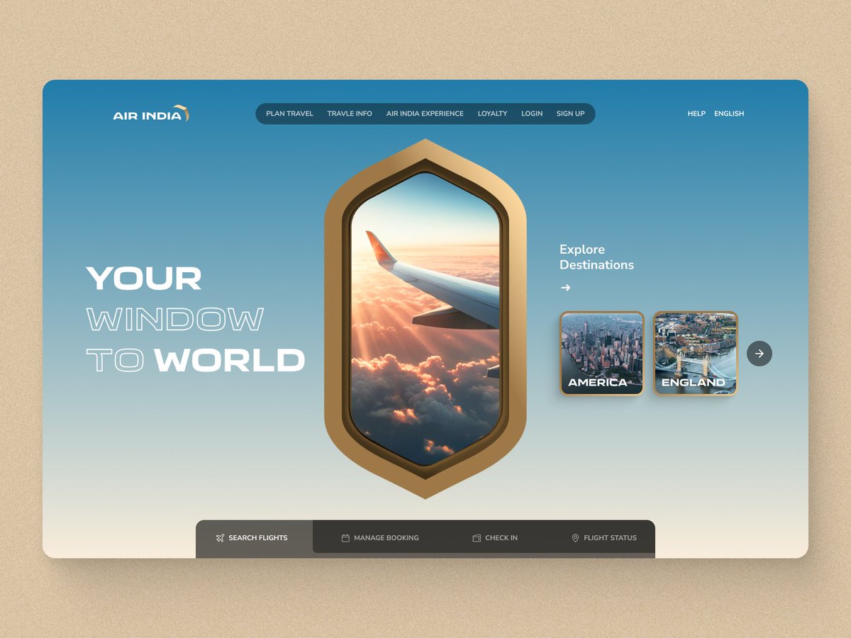 Embark on a visual journey at Air India's new homepage concept!

User-friendly, visually stunning, and a gateway to seamless travel experiences. Explore now!

dribbble.com/shots/23388814…

<a href="/sauvikbanerjjee/">Sauvik Banerjjee</a> <a href="/SisiraKantDash/">Sisira Kanta Dash</a> #nonstopexperience