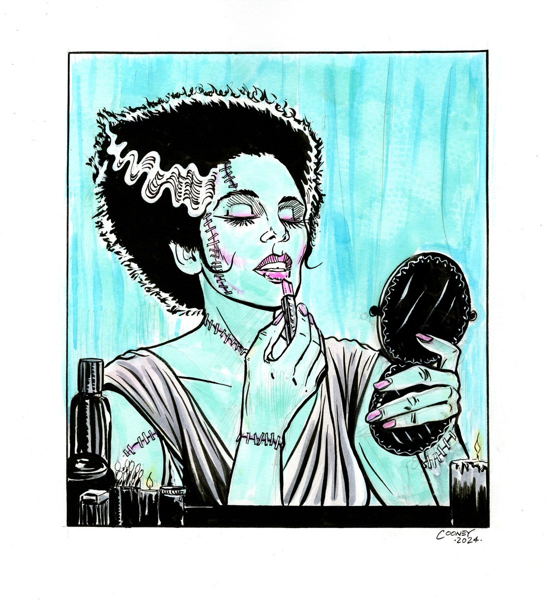 The Bride of Frankenstein -mix media on 500 series vellum Bristol @strathmoreart paper. First art post of 2024. It's been a minute. 🖤⚡️
#2024 #commission #brideoffrankenstein #maryshelley #penandink #watercolor #horror #macabre