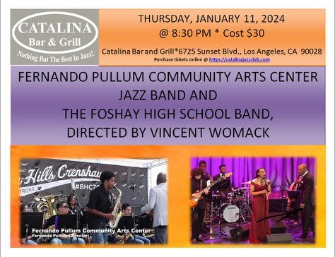 Fernando Pullum Community Arts Center (@pullumcenter) on Twitter photo Join us on Jan 11th to hear our Jazz Band play along with the Foshay High School Band! 
#PullumCenter #FernandoPullum Join us on Jan 11th to hear our Jazz Band play along with the Foshay High School Band! 
#PullumCenter #FernandoPullum