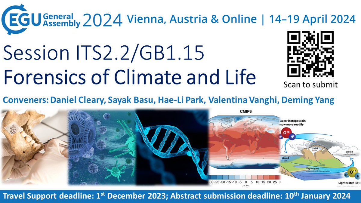 DemingYang's tweet photo. Pls RT! Only 2 days left to submit abstracts to our #EGU24 session ITS2.2/GB1.15: Forensics of Climate and Life https://t.co/DKDEPs3BFG We'll discuss applications of #aDNA #eDNA #proteomics #climateproxy #isotopes in #archaeology #paleoclimate #paleobiology #conservation #life https://t.co/0cdOD1e0jo