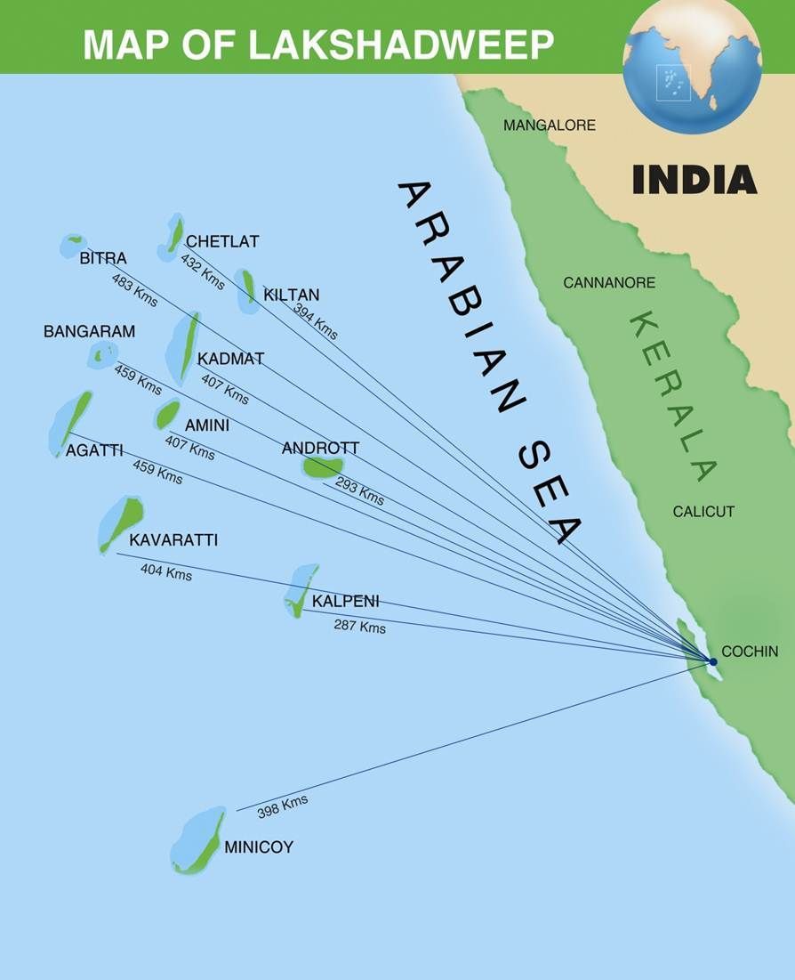UPSC_EDU's tweet photo. Lakshadweep Islands

▪️ Lakshadweep Islands situated in the Arabian Sea is a group of 36 islands having an area of 32 square kilometers and extending between 8 N and 12 N latitude

Islands under the Lakshadweep Islands group are: -

▪️ Kavaratti
▪️Agatti
▪️Minicoy
▪️Amini

These islands were earlier known as Laccadive, Minicoy and Amindivi Islands

The Lakshadweep Islands group is a Union Territory administered by the President through a Lt-Governor.

Kavaratti is the administrative capital of the Lakshadweep Islands. It is also the principal town of the Union Territory

The entire Lakshadweep islands group is made up of coral deposits

Minicoy Island, located to the south of the nine-degree channel is the largest island among the Lakshadweep group.

▪️8 Degree Channel separates islands of Minicoy and Maldives

▪️9 Degree Channel separates the island of Minicoy from the main Lakshadweep archipelago

#UPSC #ExploreIndianIslands #Lakshadweep