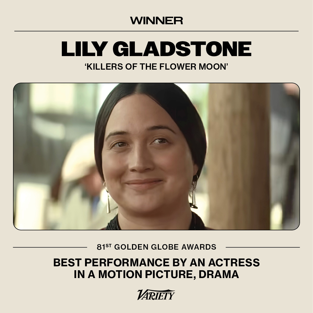 Lily Gladstone wins the #GoldenGlobe for Best Actress in a Drama Film. bit.ly/3S8QGuR