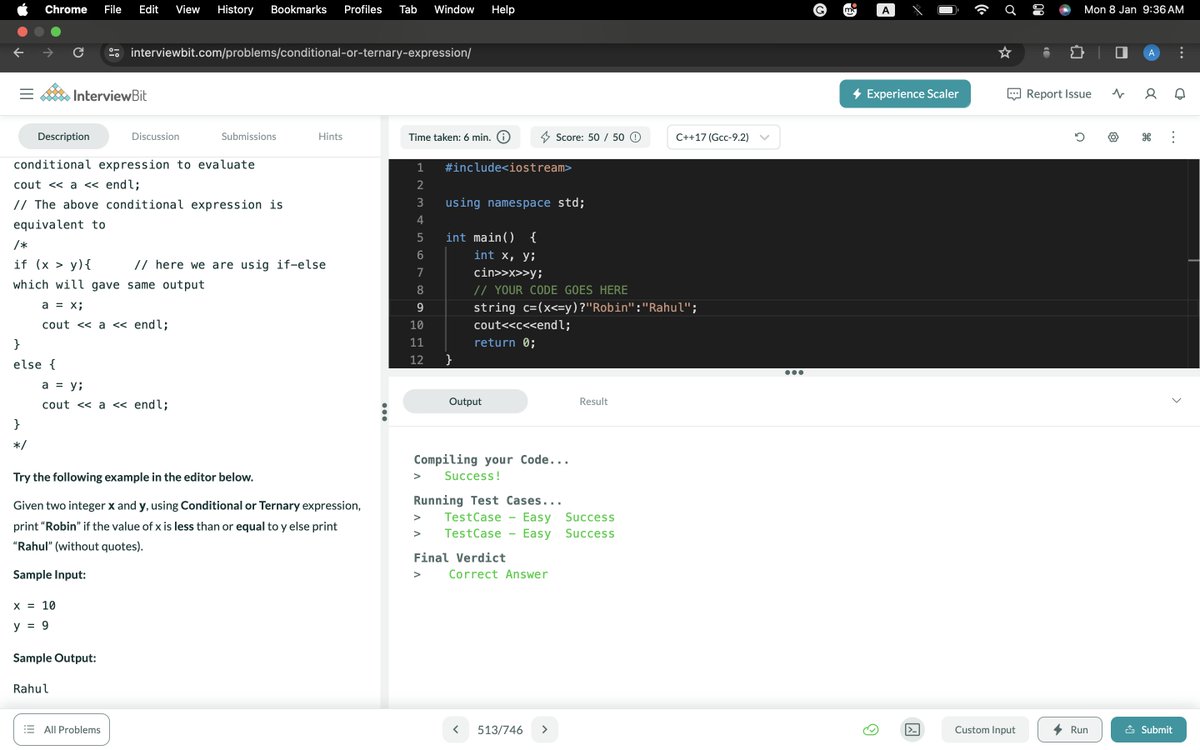 AditiDahiya3006's tweet photo. Hey all 👋!!
I have completed #Day007 of #365DaysOfCode Challenge with @scaler_official
Problem Statement: Conditional or Ternary Expression (Easy)
CommunityLink: https://t.co/BFvyymVVz9
#scalerdiscord #codewithscaler #365daysofcodescaler #365DaysOfCode #CodingChallenge https://t.co/IxUiRcuC4J