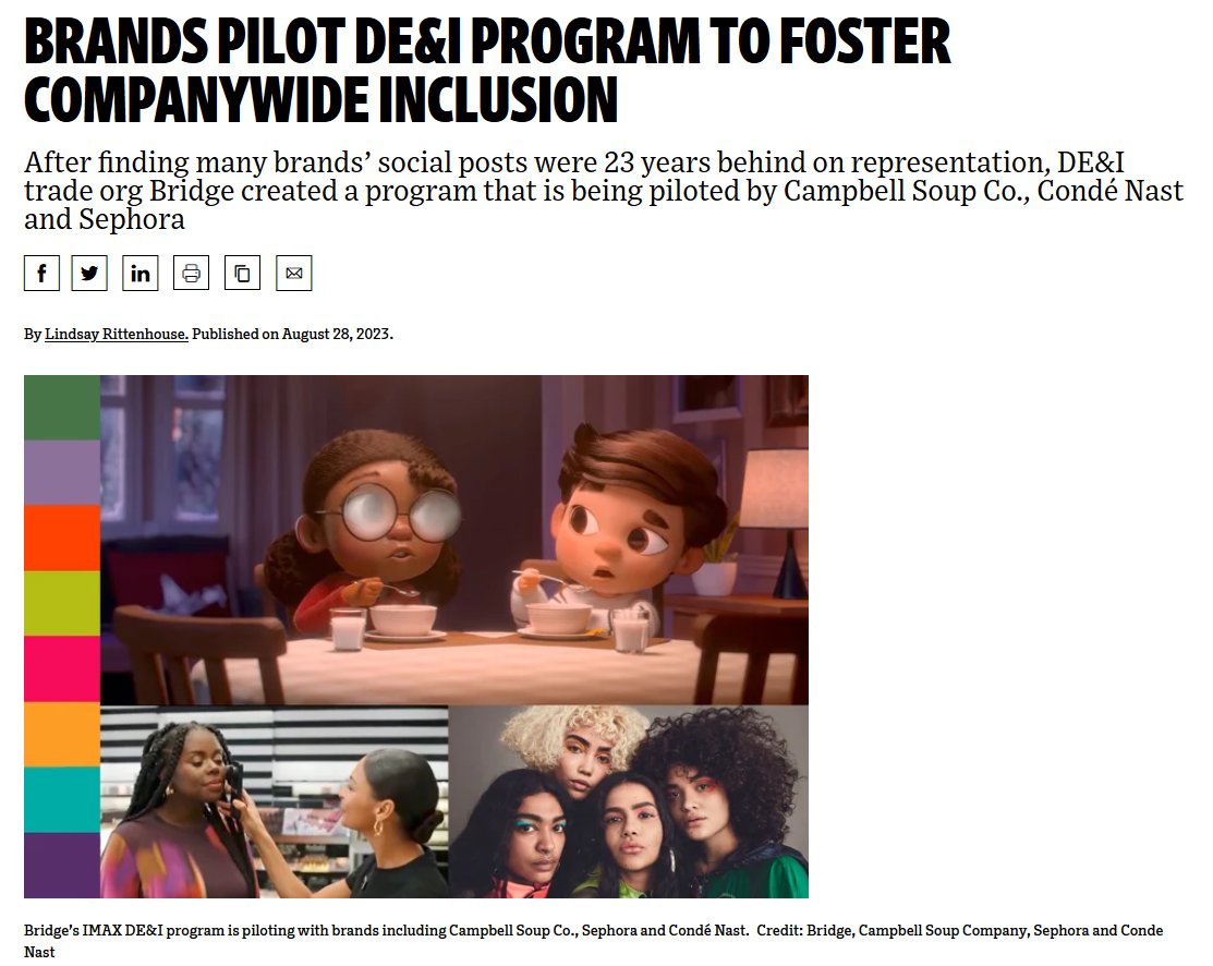 KirscheVerstahl's tweet photo. I watched a video from @TheQuartering earlier today where he was talking about an app called Veebs, I decided to check out the article since a few companies I didn't expect were on a "List of 2023's Most 'Woke' Companies", one being Campbell's. I decided to google "Campbell's DEI ad" to see if they did something similar to Dove or Gillette, and fell down a weird rabbit hole.

https://t.co/rxjrceevem

I was flooded with articles about Cambell's different DEI initiatives but several headlines jumped out at me. One being this archived link below
https://t.co/8jtWU9Ixnb

I felt like I followed the news cycle decently close and I had never heard of a coalition of CEOs, CFOs, and diversity officers named Bridge. Of course, curious, I looked up what Bridge is

I could not discern an establishing date for this Bridge, however there's an article from AdAge talking about how they got funding in April of 2022
https://t.co/V1i8FegKjQ
