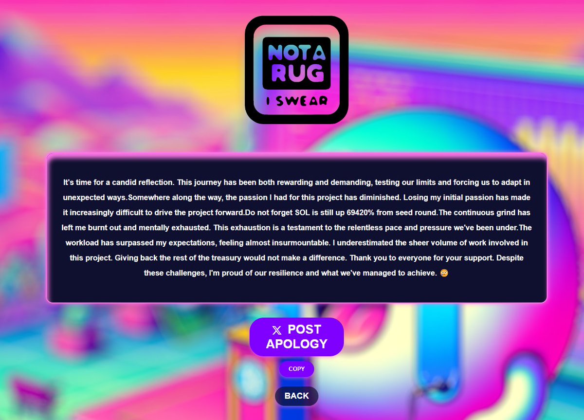 7figwhen's tweet photo. I said I would publish a tool for 95% of founders.
As you know, being a founder is very hard and when it's time to quit, it's even harder to craft a message to justify the ru-say goodbye.

So now with 3 clicks and 1000 $BOLLY you can get it done for you.
https://t.co/slpj60oHqK https://t.co/16SH9Banno