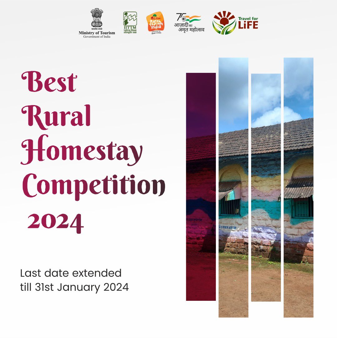 Best Rural Homestay Competition Last date extended till 31 January 2024 Visit rural.tourism.gov.in to participate @kishanreddybjp @AjaybhattBJP4UK @shripadynaik @tourismgoi @incredibleindia #Uttarakhand #Uttarakhandtourism #contestalert #participate #Homestay