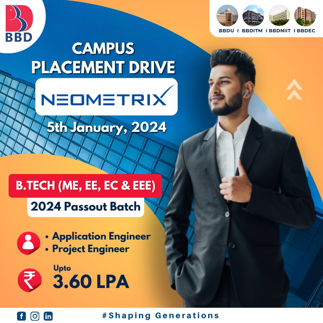 bbdniit056's tweet image. On-Campus Placement Drive for #Neometrix Engineering Pvt. Ltd was held on 5th Jan for 2024 Passout batch.