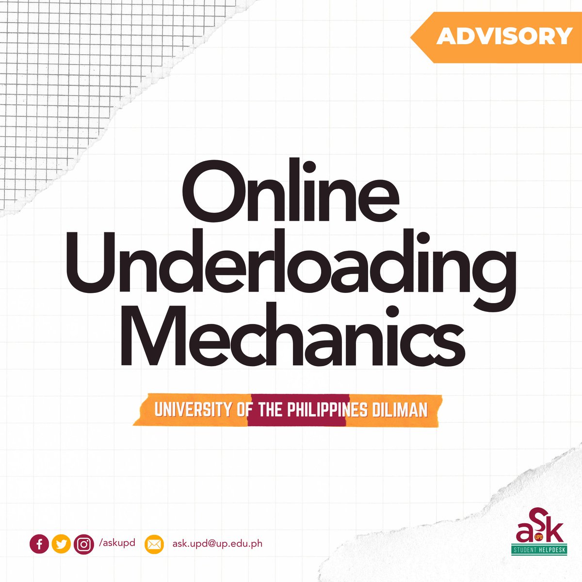 AskUPD's tweet photo. #Advisory: In line with the pre-enlistment period and upcoming registration period, please be guided by the Online Underloading Mechanics based on the OUR Memorandum 2023-12.

#KapitLapitAskUPD https://t.co/jL0DxPuXeA