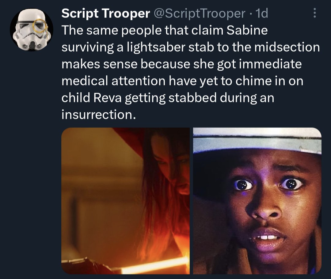 Hey why does no one complain about Maul being cut in half and flying down a bottomless tube and coming back but when a woman gets stabbed it's suddenly a disgrace to God and all of creation