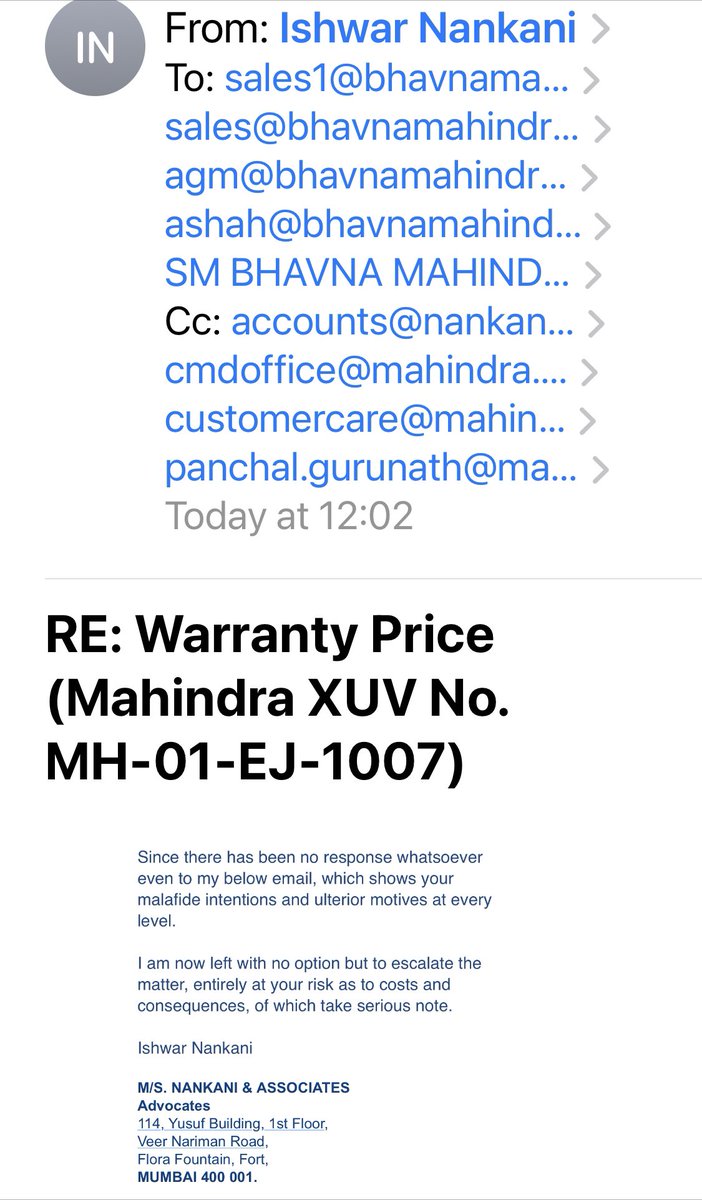 ISHWARJNANKANI's tweet photo. @anandmahindra @BhavnaMahindra 
9 months is too long to tolerate such conduct of a New Dealer! Needless to add that now it has crossed the limit and invites appropriate legal action. @mahindramotors has been silent spectator and just doesn’t care! https://t.co/qUdcErBrJj
