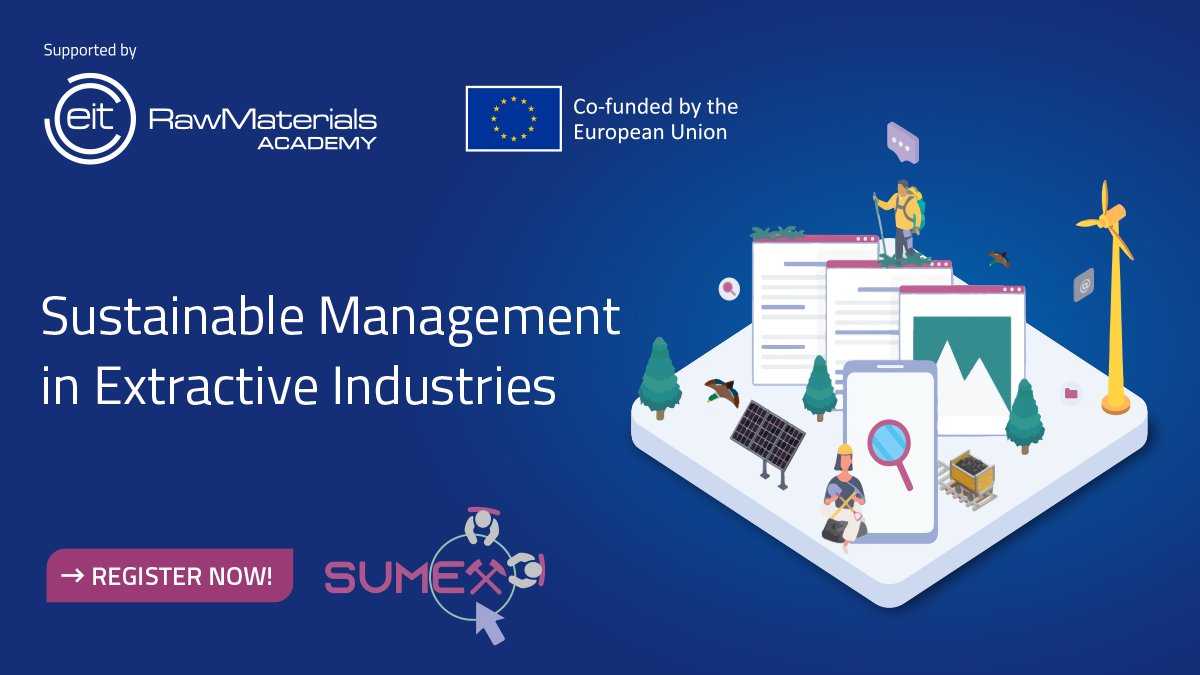Presenting our innovative short course Sustainable Management in Extractive Industries, developed by the <a href="/EITRawMaterials/">EIT RawMaterials 🇪🇺</a>-supported <a href="/SUMEXproject/">SUMEX</a>! 🌱Explore the societal impact of mineral extraction in the journey towards a #greenereconomy. 
👉 eitrm.eu/SUMEXCourse