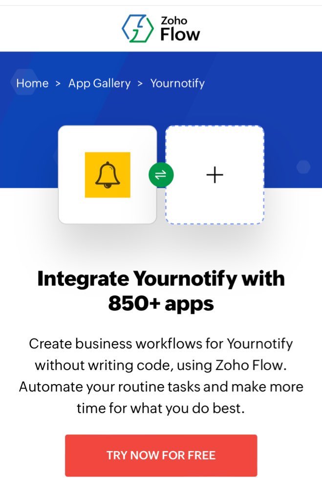 Happy to see our <a href="/yournotify/">Yournotify</a> integration with <a href="/ZohoFlow/">Zoho Flow</a> <a href="/Zoho/">Zoho</a> 850+ apps 

zohoflow.com/apps/yournotif…

To grow in a highly competitive market, you need integrations and partnerships, that’s one of our goals for this year!