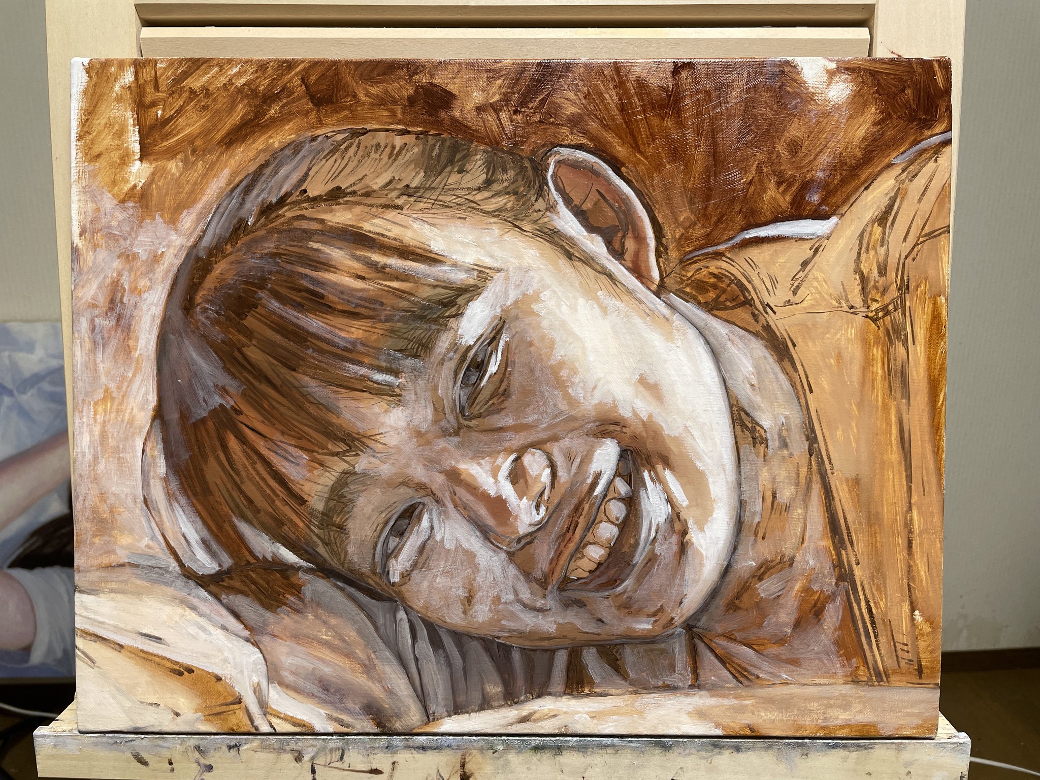 油絵 朝の情景 上條真三留 油絵 朝の情景 上條真三留