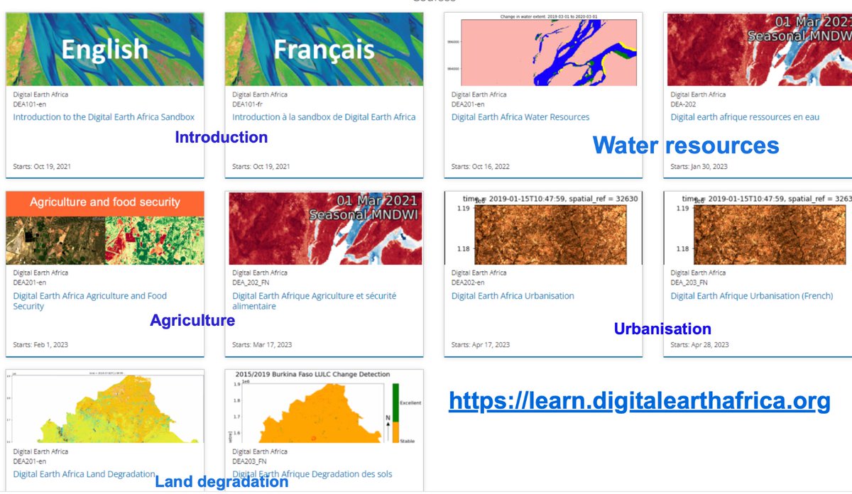 Ready to learn something new this year?

DE Africa is thrilled to offer a comprehensive range of FREE self-paced online courses in English and French to help you master the world of geospatial data and Earth observation.

Get started today by visiting: learn.digitalearthafrica.org