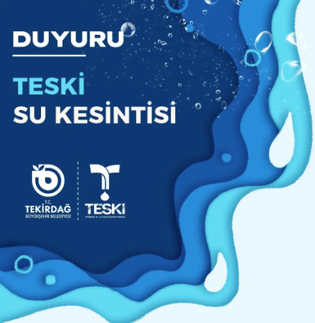 TESKİ Sosya medya hesabından yaptığı açıklamada su kesintisini paylaştı.

SÜLEYMANPAŞA İLÇESİ SU KESİNTİSİ ‼️

Süleymanpaşa İlçesi içme suyu isale hattında meydana gelen arıza nedeniyle ekiplerimiz tarafından onarım çalışması yapılmaktadır. Buna bağlı olarak;

Aydoğdu Mahallesi,