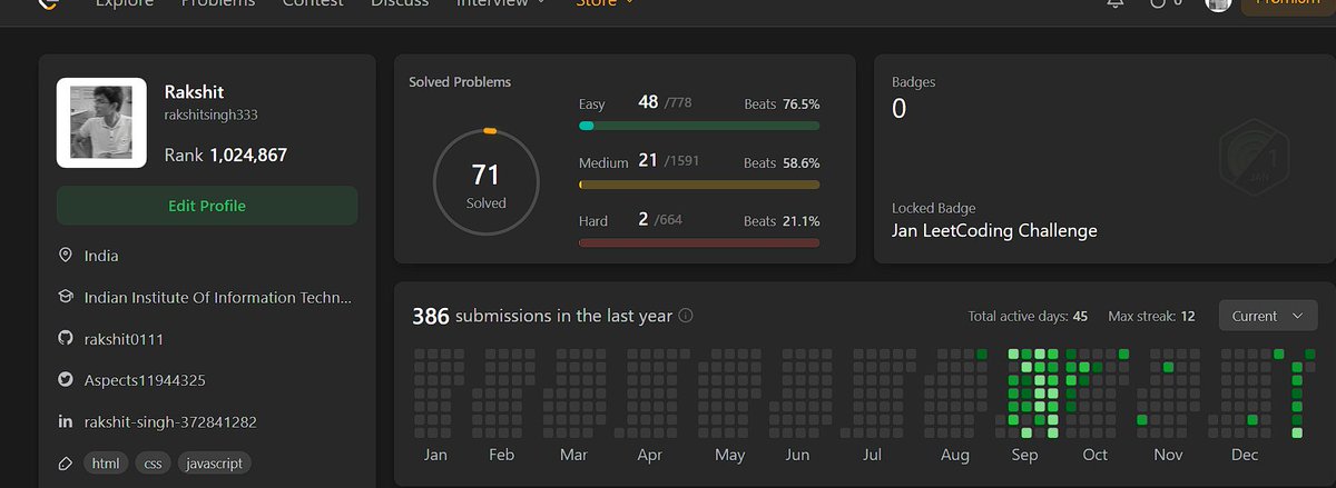 Aspects11944325's tweet photo. Just hit 70+ solved LeetCode problems on Arrays, Searching and Sorting! !๐
#LeetCode #CodingJourney #Algorithm #DataStructures #Programming #AchievementUnlocked #CodeLife #TechCommunity #DeveloperMilestone #ProblemSolving #CodeNewbie #100DaysOfCode #LearnToCode #CodingIsFun https://t.co/88Glsu9C6c