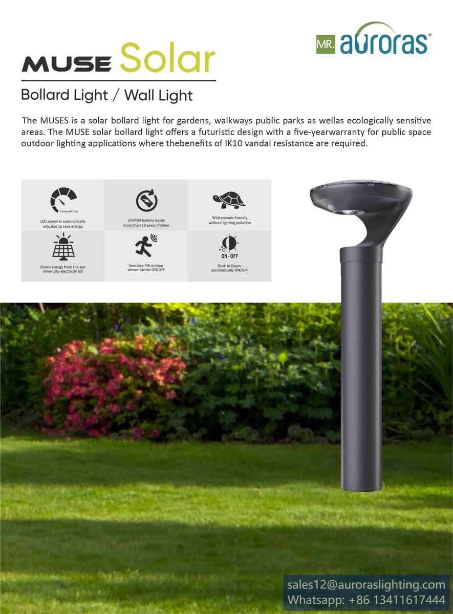 Dark Sky solar bollard light, approved by IDA. Reducing lighting pollution. Developed by ourselves, unique on the market.
sales12@auroraslighting.com
Whastapp:+86 13411617444
#solarbollardlight， #solarledlight， #solargardenlight, #solarlighting, #solarpathwaylights
#solar