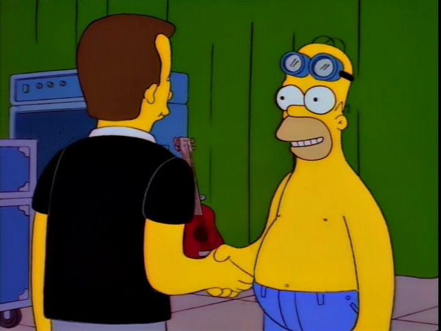 “Billy Corgan, Smashing Pumpkins.” “Homer Simpson, smiling politely.”