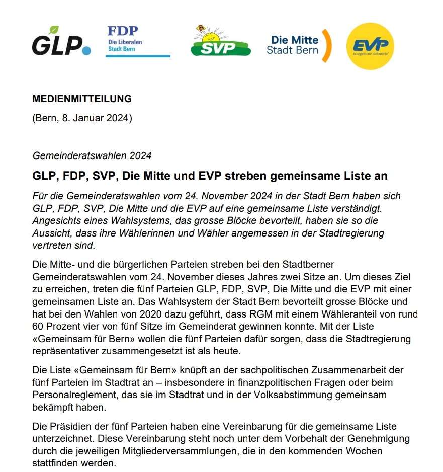 EVP Stadt Bern (@evpstadtbern) on Twitter photo Das nachhaltige Wohl unserer Stadt liegt in der Mitte, deshalb wollen wir die Mitte-Parteien stärken durch ein grosses Bündnis "Gemeinsam für Bern" mit <a href="/glp_bern/">Grünliberale Stadt Bern</a> <a href="/MitteStadtBern/">Die Mitte Stadt Bern</a> <a href="/fdp_stadtbern/">FDP Stadt Bern</a> <a href="/bernstark/">SVP BErnstark</a> Das nachhaltige Wohl unserer Stadt liegt in der Mitte, deshalb wollen wir die Mitte-Parteien stärken durch ein grosses Bündnis "Gemeinsam für Bern" mit <a href="/glp_bern/">Grünliberale Stadt Bern</a> <a href="/MitteStadtBern/">Die Mitte Stadt Bern</a> <a href="/fdp_stadtbern/">FDP Stadt Bern</a> <a href="/bernstark/">SVP BErnstark</a>