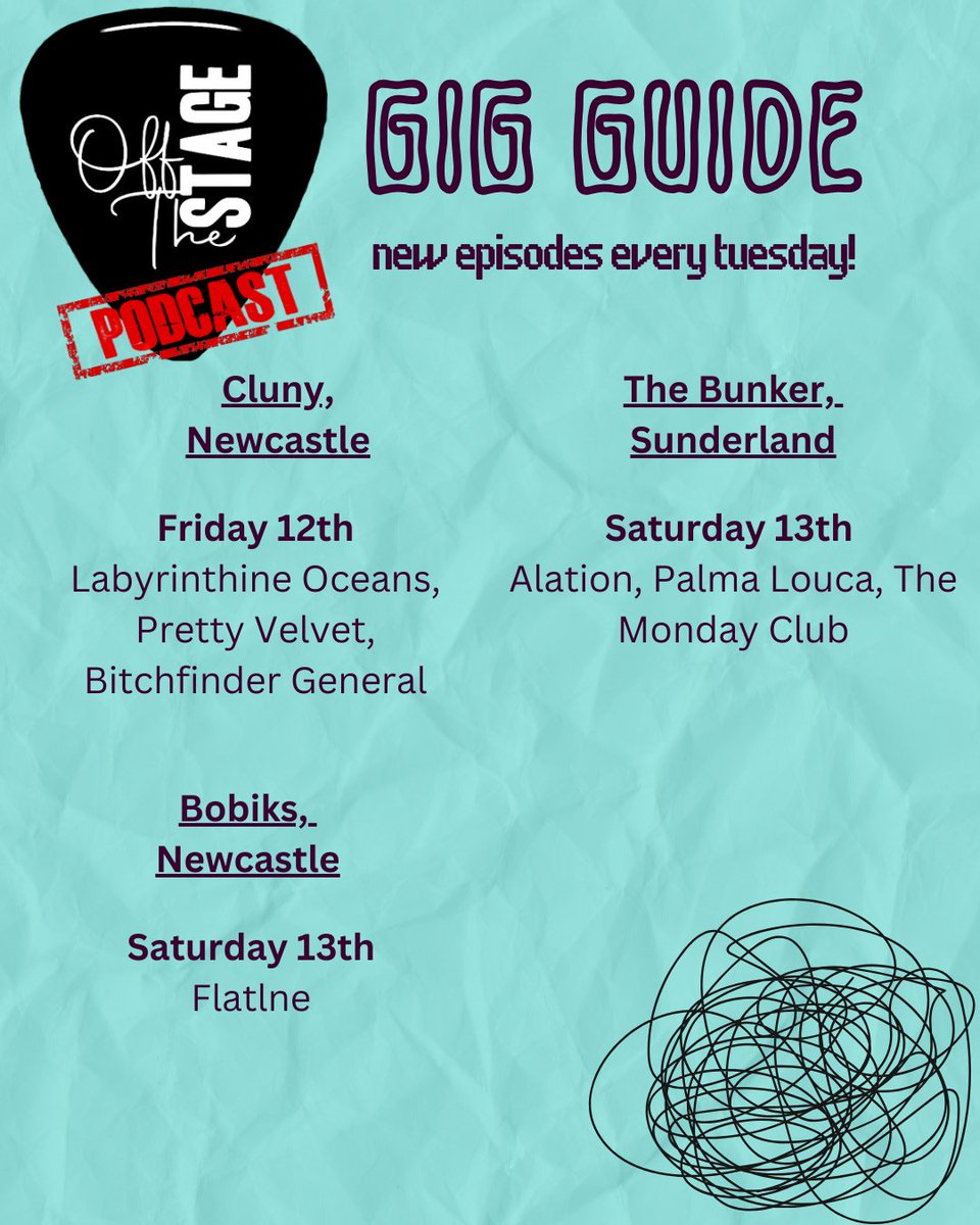 Off The Stage Gig Guide! -
Which event are you wanting to see?

<a href="/thebunkercic/">The Bunker CIC</a>
@thecluny
@bobiksncl

#Gigguide #podcast #music #livemusic #talk #events #northeast #musician #band #gig #vibe #nightout #goodvibes #vibes #tour