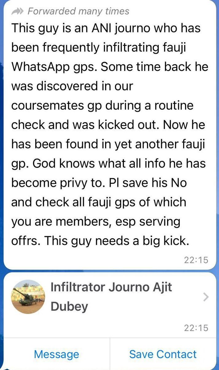 This text is circulating on fauji groups as per several SM handles. The person in question is an ANI journalist, I do want to believe that he is being framed here by hostile elements but after the video leak (see quoted post) I am having trust issues
@Manik_M_Jolly
@Red1930327991