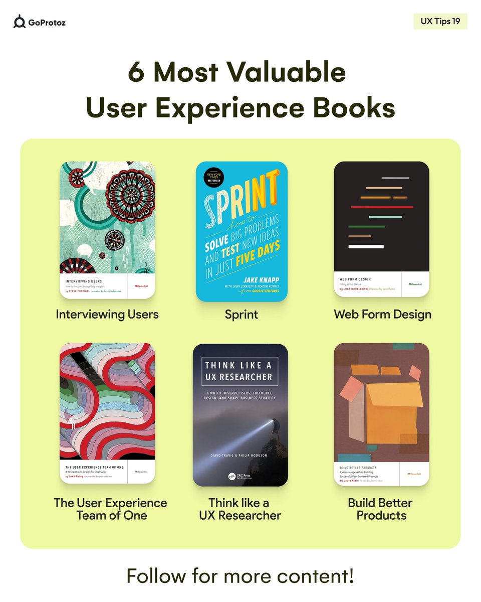 goprotoz's tweet photo. 6 most valuable UX books📖
Discover the gems of User Experience literature with these 6 most valuable books📚
Which is your most liked designed book?
#ux #ui #design #uiuxdesign #uiuxdesigning #uiuxdesigners #userexperience #books #userinterface #userresearch #behance #figma https://t.co/KBQzWJxOkU