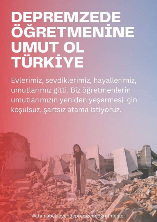 #Seçime83Gün kaldı. Depremde sevdiklerini,işini,gelirini,umutlarını yitiren ATAMASI YAPILMAYAN DEPREMZEDE ÖĞRETMENLER unutuldu,tükendi.Sesimizi duyun, sesimizi duyurun lütfen
<a href="/halktvcomtr/">Halk TV</a> <a href="/KucukkayaIsmail/">Ismail Kucukkaya</a> <a href="/MelisTolon/">Melis Tolon</a>