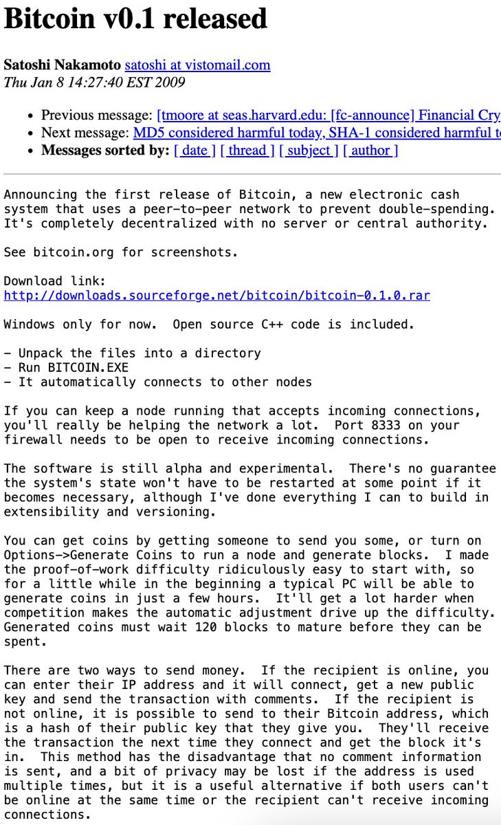 LeJournalDuCoin's tweet photo. 📆 - Il y a 15 ans jour pour jour, le 8 janvier 2009, Satoshi Nakamoto publiait la première version du logiciel #Bitcoin : Bitcoin v.0.1.

« Si vous pouvez maintenir un nœud en cours d'exécution qui accepte les connexions entrantes, vous aiderez vraiment beaucoup le réseau. » 😏 https://t.co/RyFdbFPZtj