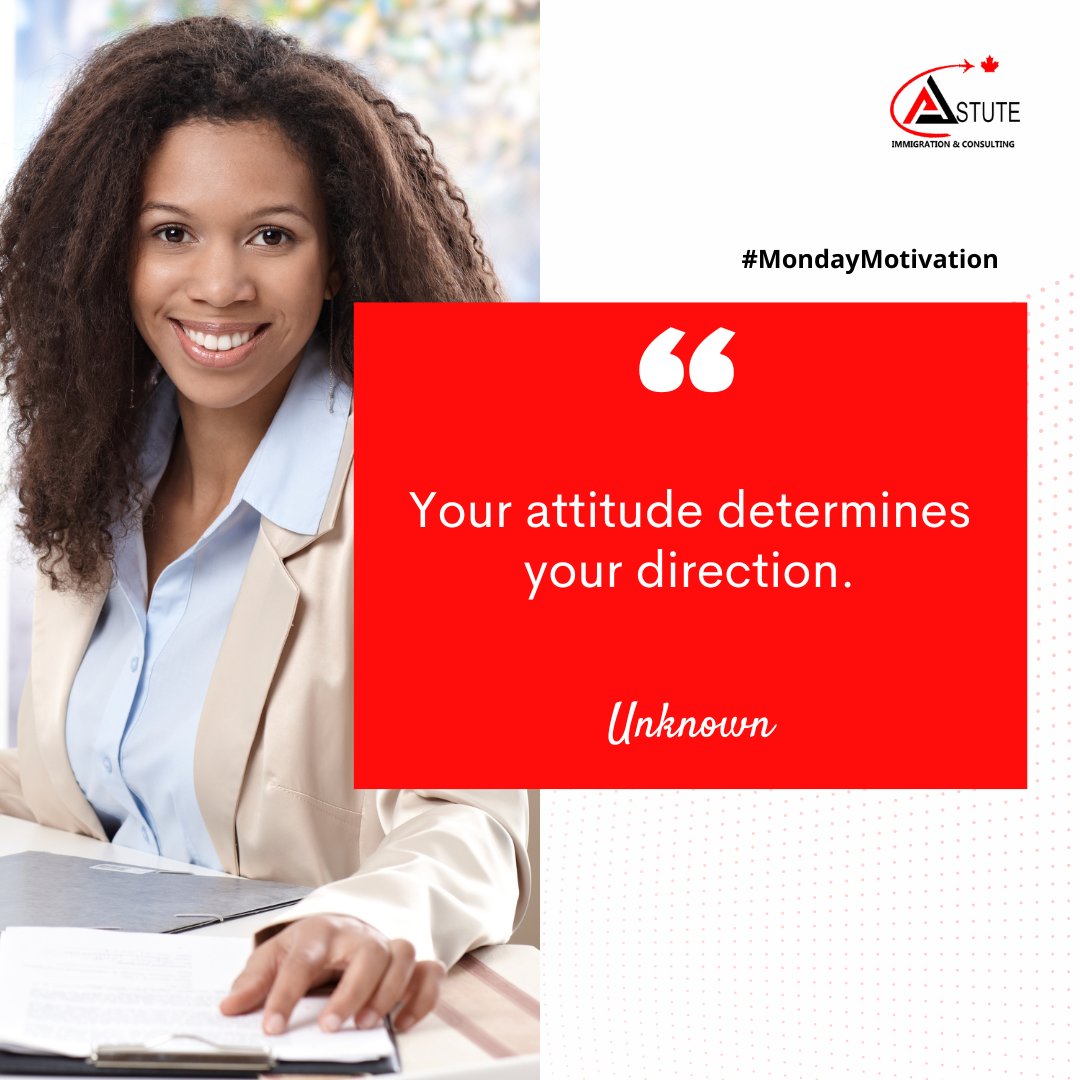 Navigate this Monday with the compass of a positive attitude, steering your course towards success. Your direction is determined by the way you choose to face the day! 🧭🚀 

#AttitudeIsKey #MondayInspiration #PositiveDirection #mondaymotivation #askastute #astuteimmigration