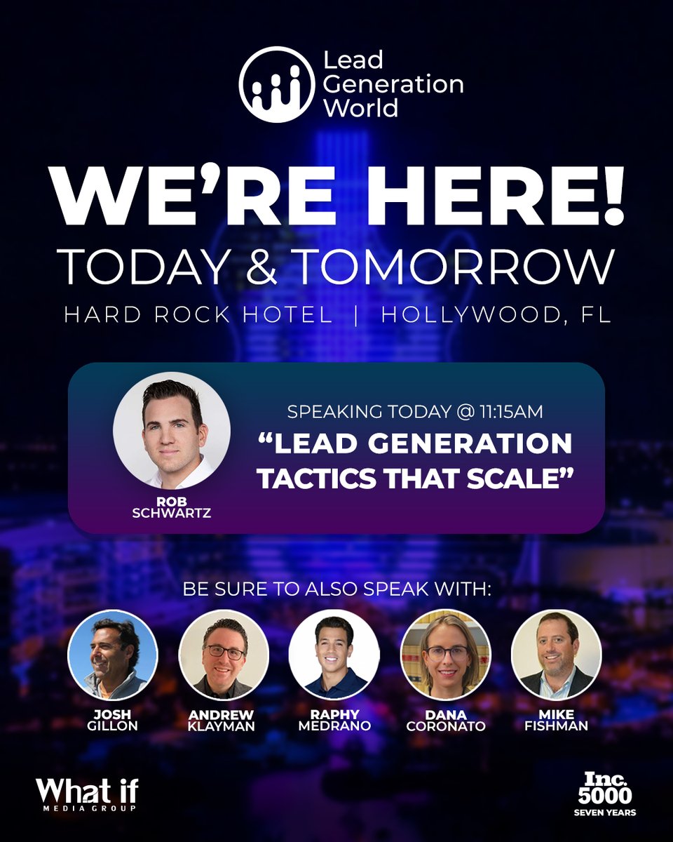 WhatIfMediaGrp's tweet photo. We're here at the Hard Rock for #LGW2024
Don't miss Robert Schwartz at the "Lead Generation Tactics That Scale" panel today at 11:15 AM
To set a meeting: https://t.co/epMvC4RvkJ
#WhatIfMediaGroup #PerformanceMarketing #LGW #LeadGeneration #LeadGen #LeadGenerationWorld! https://t.co/hCgPvHeaKK