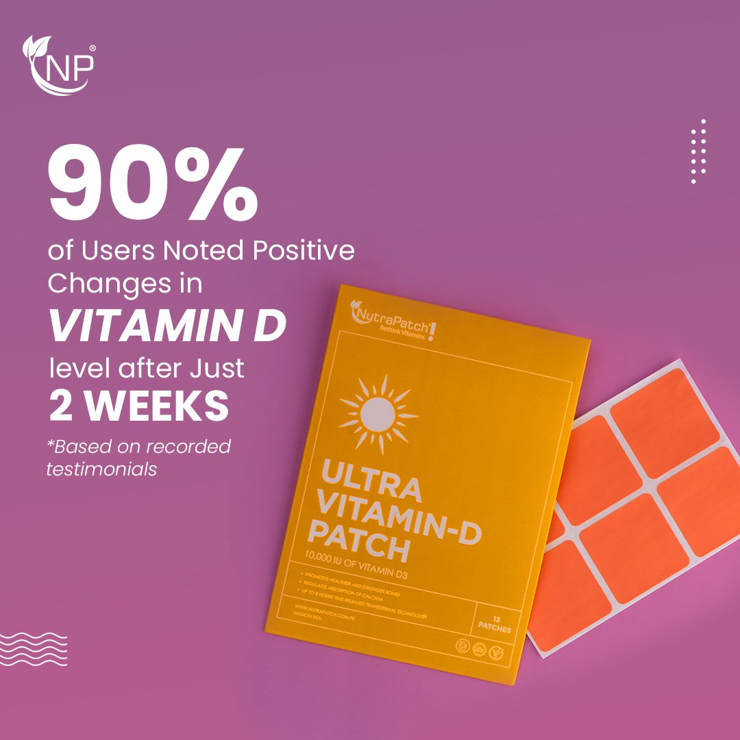 NutraPatch's tweet photo. Experience the power of our Ultra Vitamin D patch! 👀✨ 90% of users noticed a visible difference in just 2 weeks! ☀️ Try it out and feel the change! 💪 

#VitaminDBoost #vitamins #ultrad #vitaminpatches #nutrapatch #rethinkvitamins #vitaminsandminerals https://t.co/HE5Qeyoh3z