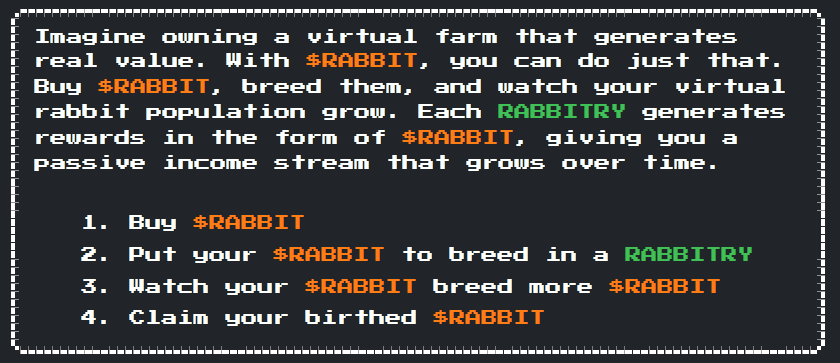 CustomsDub's tweet photo. Don't miss out on $RABBIT while it's low! Easy passive income if you play your cards right.

Referral link: https://t.co/oo3NAYKrzv

#Solana
#Cryptofarm
#RABBITFARM https://t.co/bJO5ysCT4p