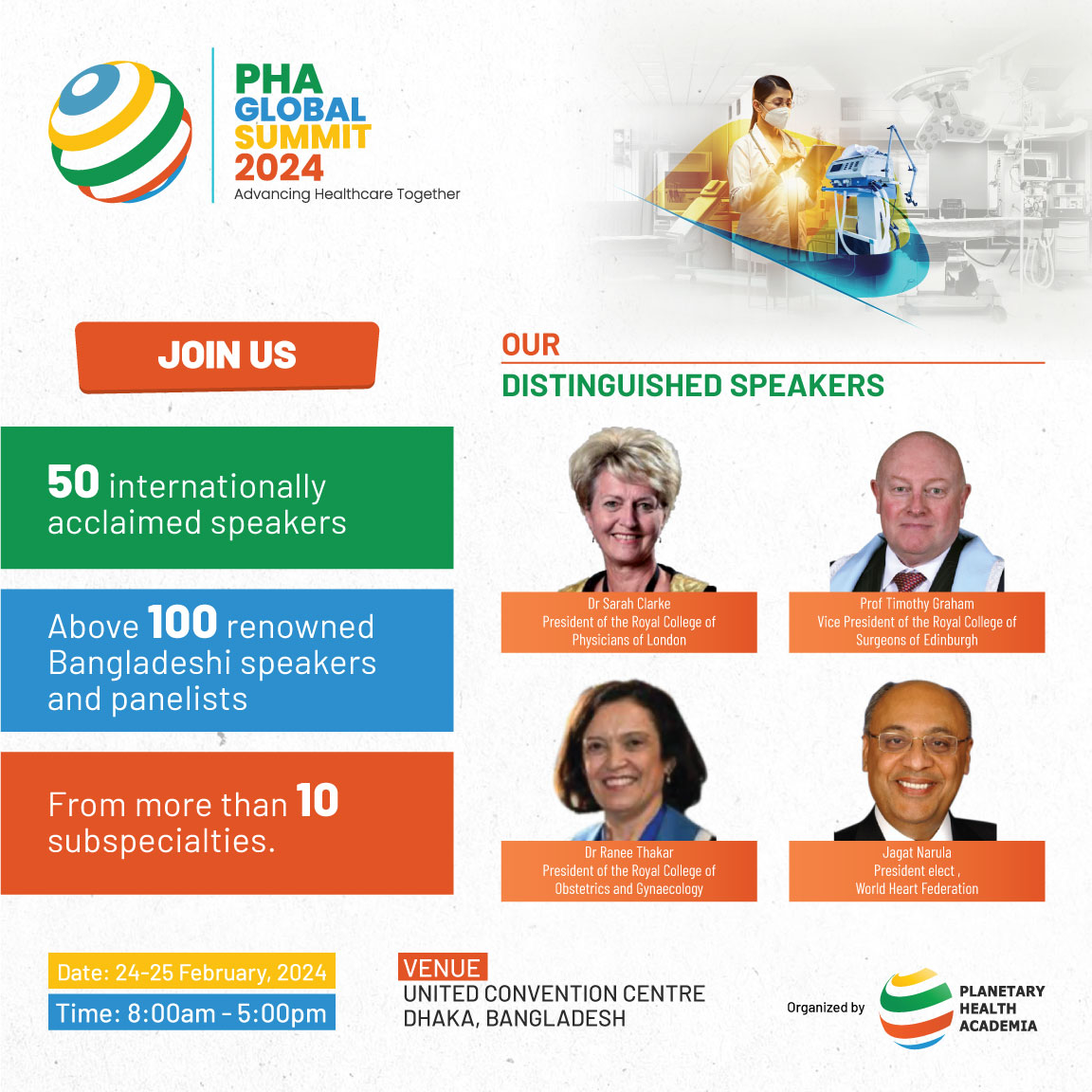 PHAGlobalSummit's tweet photo. Unlock expertise at PHA Global Summit 2024! 🌐 Join 50 International Speakers, 100 National Speakers, and Panelists from 10 Subspecialties on 
Feb 24-25. 🗓️ Save the dates!
United Convention Centre, Dhaka. 📍 #PHAGlobalSummit2024 #HealthcareExcellence https://t.co/clSaKf2AVb