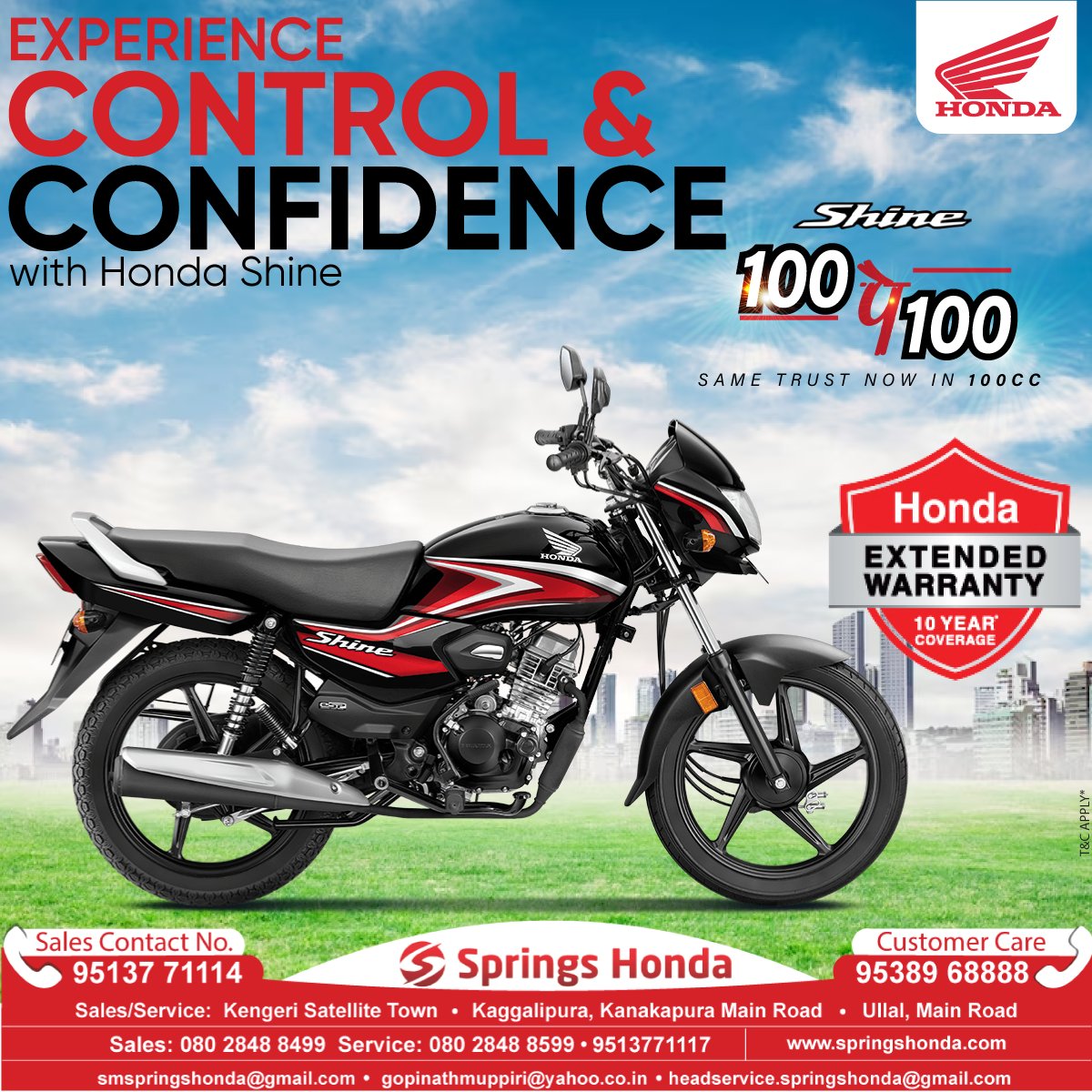Experience control and confidence on every ride with the #HondaShine 100cc, now with the added assurance of a Honda Extended 10 Years Warranty. Unleash reliability and enjoy the journey with peace of mind. #RideWithConfidence 🏍️✨
Book Now!