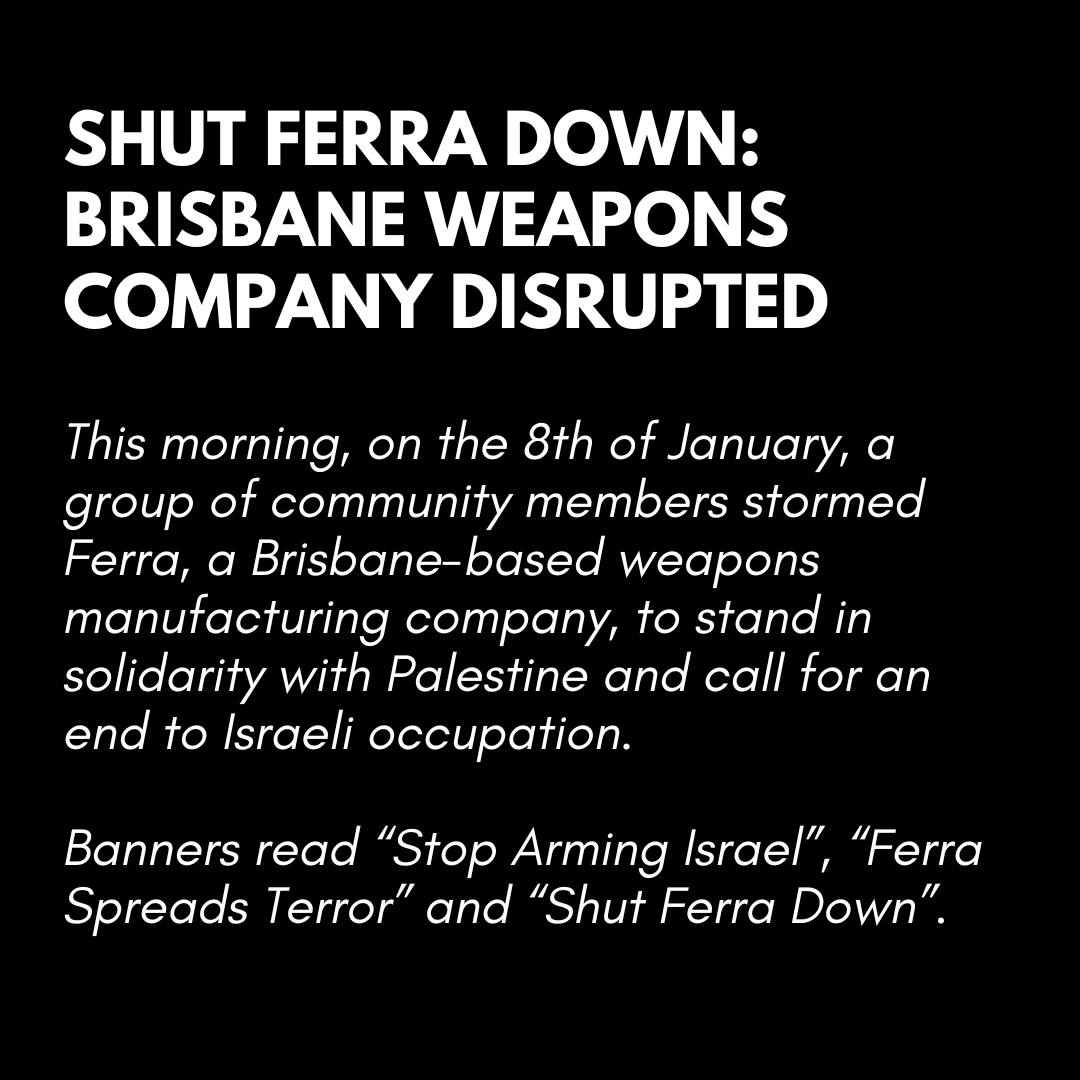 wagepeaceau's tweet photo. 🧵2. Media Release.
#ShutFerraDown.
@6NewsAU @10NewsFirst @abcnews @brisbanetimes
Photos and video available here
https://t.co/83ddlVW62z
@Channel7
#StopArmingIsrael #BDS
#militaryembargo #StopGenocide Palestine
inspired by the #ElbitEight!
🧵..3 https://t.co/Kj7kXN0QXc