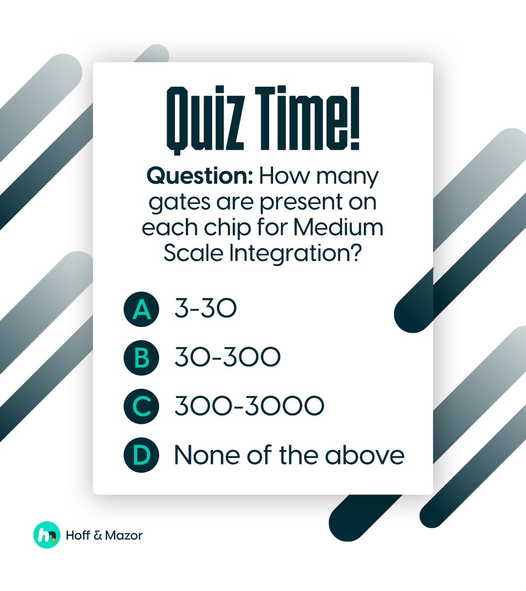 hoffnmazor's tweet image. Choose from the options below and drop your answer in the comments.
Share this quiz and see if your friends can do better!
#HoffAndMazor #ElectronicsQuiz #DigitalCircuits #MediumScaleIntegration #MSI #TestYourKnowledge #QuizTime #ElectronicsFun #ElectronicsLovers