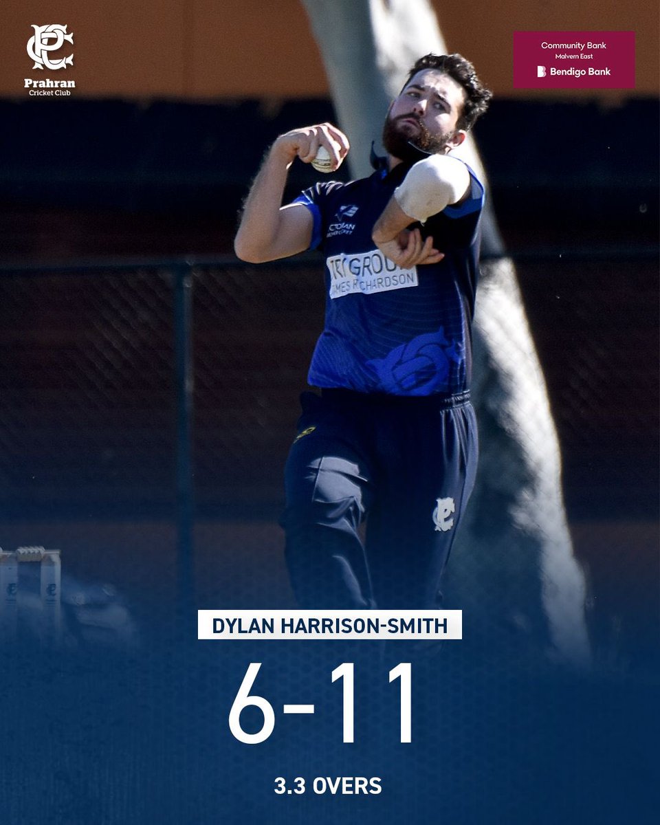 prahrancc's tweet photo. 6️⃣ / 1️⃣1️⃣
There can’t be too many instances of bowlers taking 6 wkt hauls in T20 cricket. 

So step up Dylan Harrison-Smith who grabbed 6/11 from his 3.2 overs in the Men’s 3rd XI match against @HawksKH on Saturday. 

Great effort Dilly!!! 👏👏👏🔥

@vicpremcricket #6for https://t.co/D8CUoUWo1D