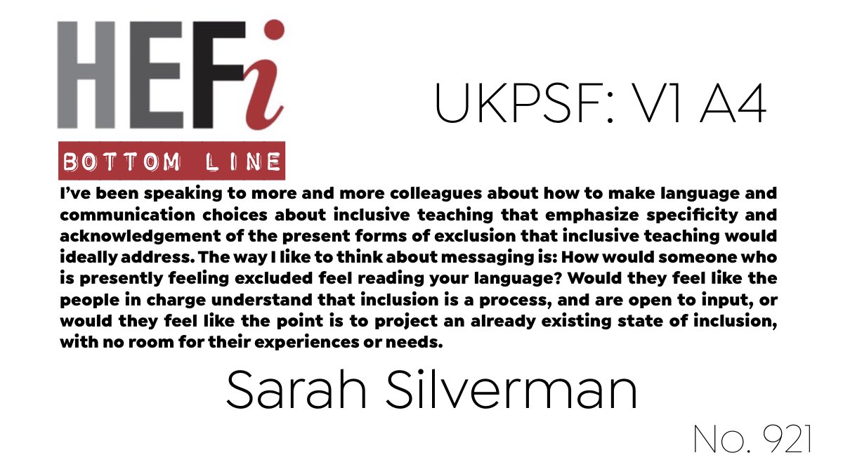 #BottomLine No. 921: Towards a modest and critical inclusive teaching - How would someone who is presently feeling excluded feel reading your language? @sarahesilverman sarahemilysilverman.com/2024/01/05/tow…