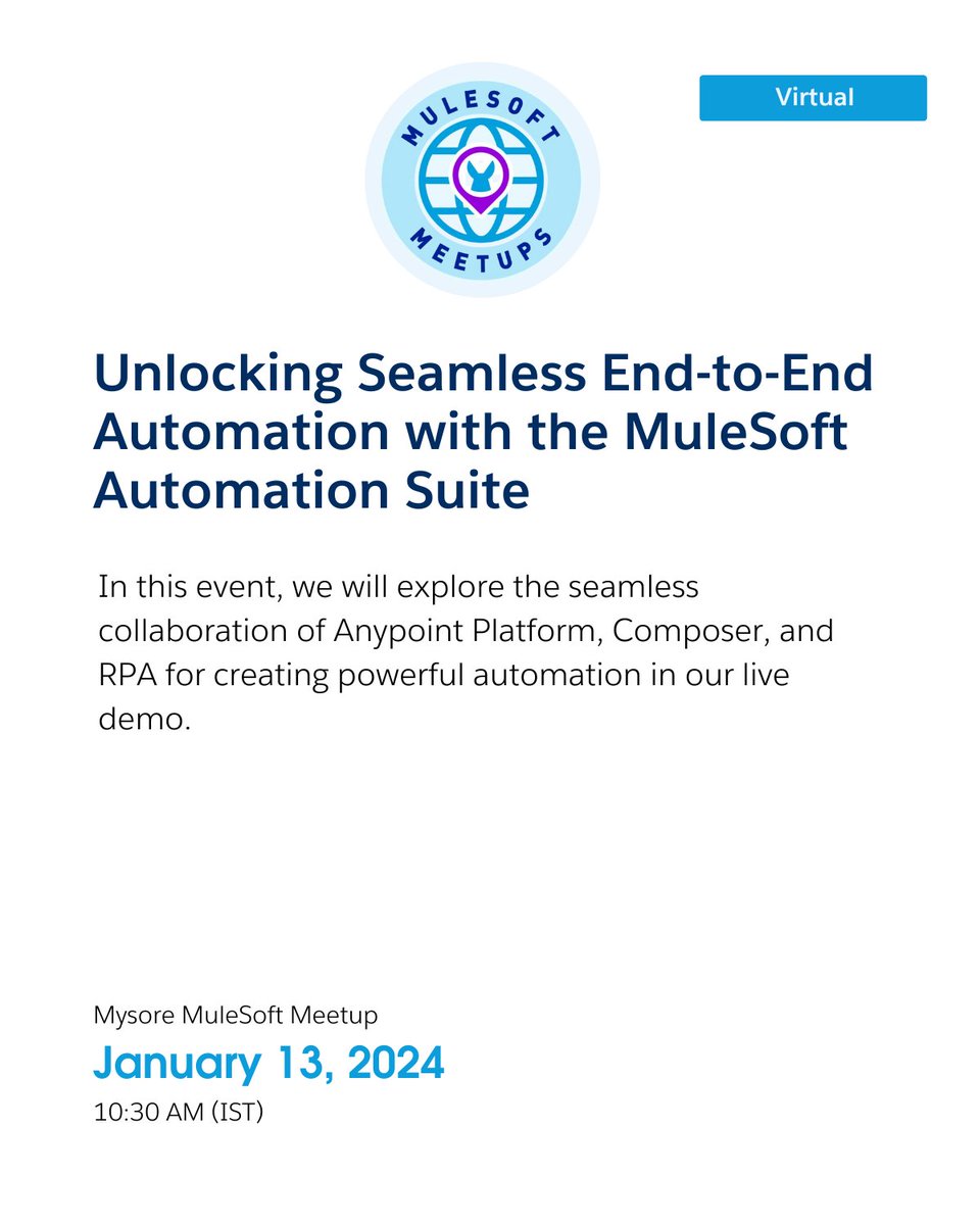 MuleSoft's tweet photo. 📅 Clear your calendar for this week's #MuleSoftMeetups: https://t.co/65QbZfZOeb https://t.co/yYJY23oYb0