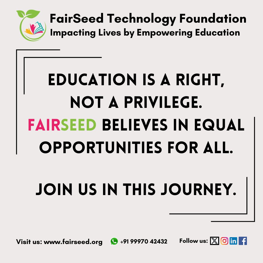 FairSeedTech's tweet photo. Empowering dreams through equal access to Education. Join FairSeed in advocating the right to learn for all. #FairSeed #EducationForAll https://t.co/60s8JgZK85