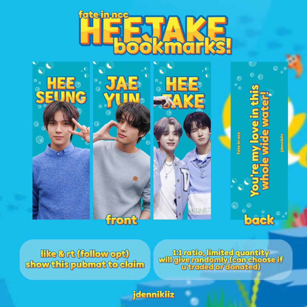 jdennikiiz's tweet photo. 🐚... are you ready to doo-doo-do-do-do float in harmony with heejake ? because I am !! 🤩

Baby Shark HEEJAKE bookmarks fan support by @jdennikiiz

🐚 to claim:
— like &amp; rt
— follow (optional bcs i'm an rps acc)

for donation / trade, dm me. 

#FATE_IN_NEWCLARKCITY https://t.co/wgW7cSucs8